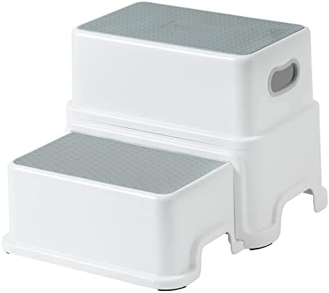 Victostar 2 Step Stool for Kids, Anti-Slip Sturdy Toddler Two Step Stool for Toilet Potty Training, Bathroom,Kitchen(Grey-White)