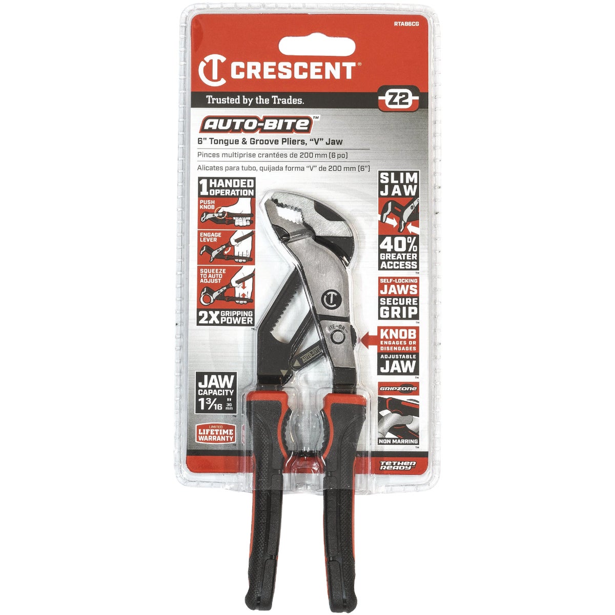 Crescent Auto-Bite Z2 6 In. Tongue & Groove Dual Material Pliers