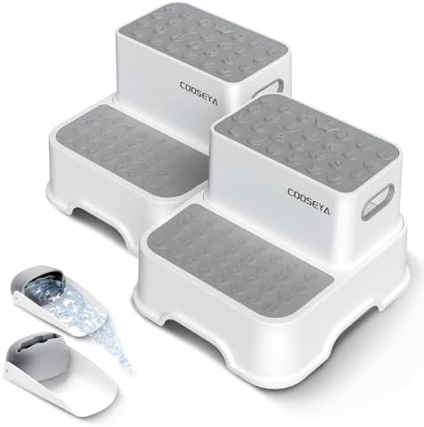 COOSEYA 2 Step Stools for Kids,Toddler Step Stool for Bathroom Sink,No-Slip Double up Step Stool for Toddlers Bathroom, Multifunctional Toilet Step Stool for Kids,Toilet Potty Training(2 Packs)