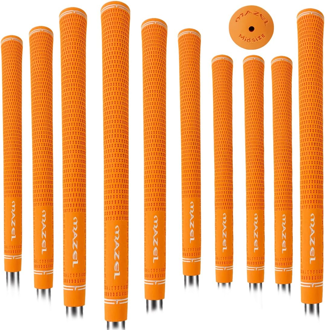 MAZEL Rubber Golf Grips Set of 10 - Midsize/ Standard Non-Slip Performance All-Weather Golf Club Grips for Driver,Chipper,Iron,Hybrid
