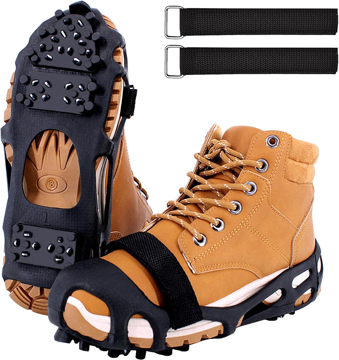 Ice Cleats for Shoes and Boots Women Men Kids,Traction Crampons for Shoes Hiking Footwear Climbing Winter Walking Fishing,Rubber Stainless Steel Non Slip Gripper Spikes for Shoes On Ice Snow