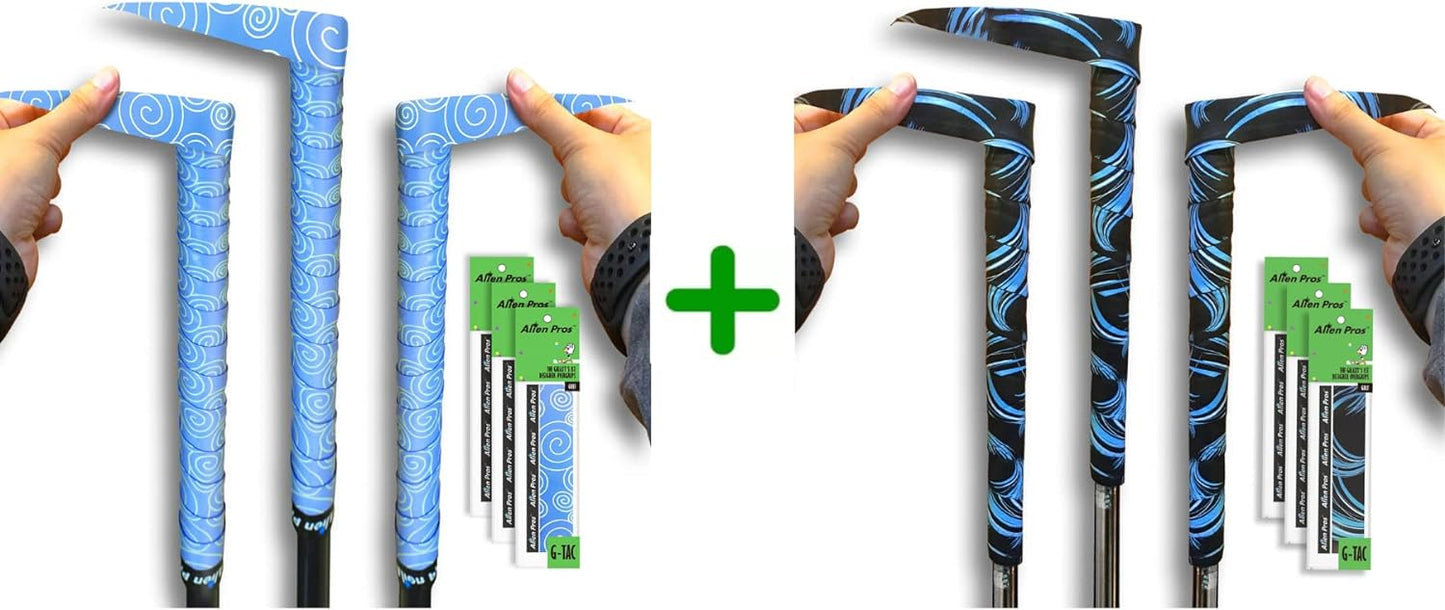 ALIEN PROS 6 Pack Blue Clouds & Blue Waves Mix Golf Grip Wrapping Tapes - ReGrip in 1 Minute