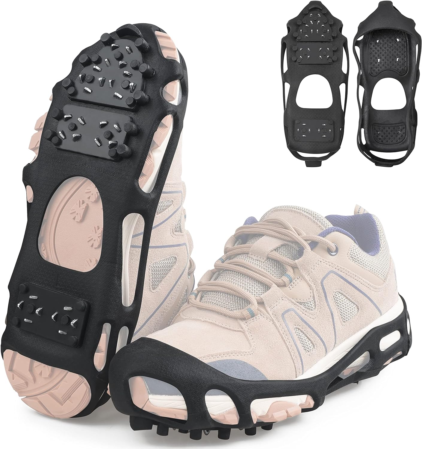 Ice Cleats Snow Traction Cleats Crampons Walk Traction Cleat for Walking on Snow and Ice Anti-Slip 28 Steel Winter Walking Boots Cleats for Men Women Hiking, Jogging