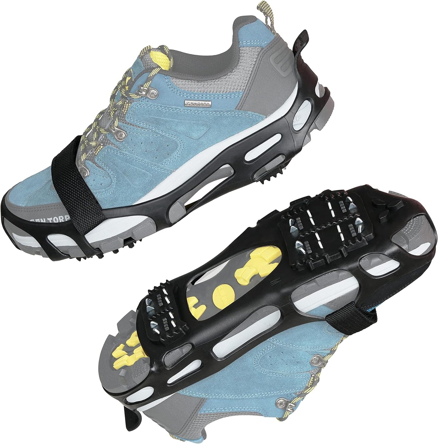 Ice Cleats Snow Traction Cleat Crampons for Shoes and Boots Non Slip Cleat Covers Ice Snow Grippers with Adjustable Straps for Walking on Snow & Ice Hiking Climbing Mountaineering Fishing