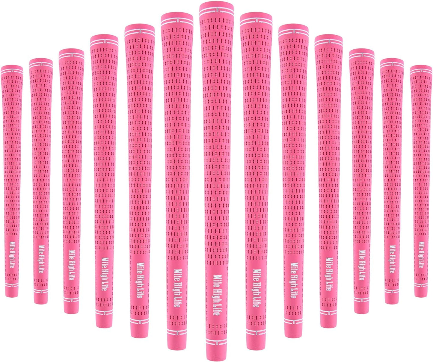 Mile High Life Golf Grips | Standard Golf Club Grips | 3 Pack or 13 Pack Golf Grips Bundle | Entry Level Rubber Golf Grip for Men, Women, Juniors(13 Pack Pink)