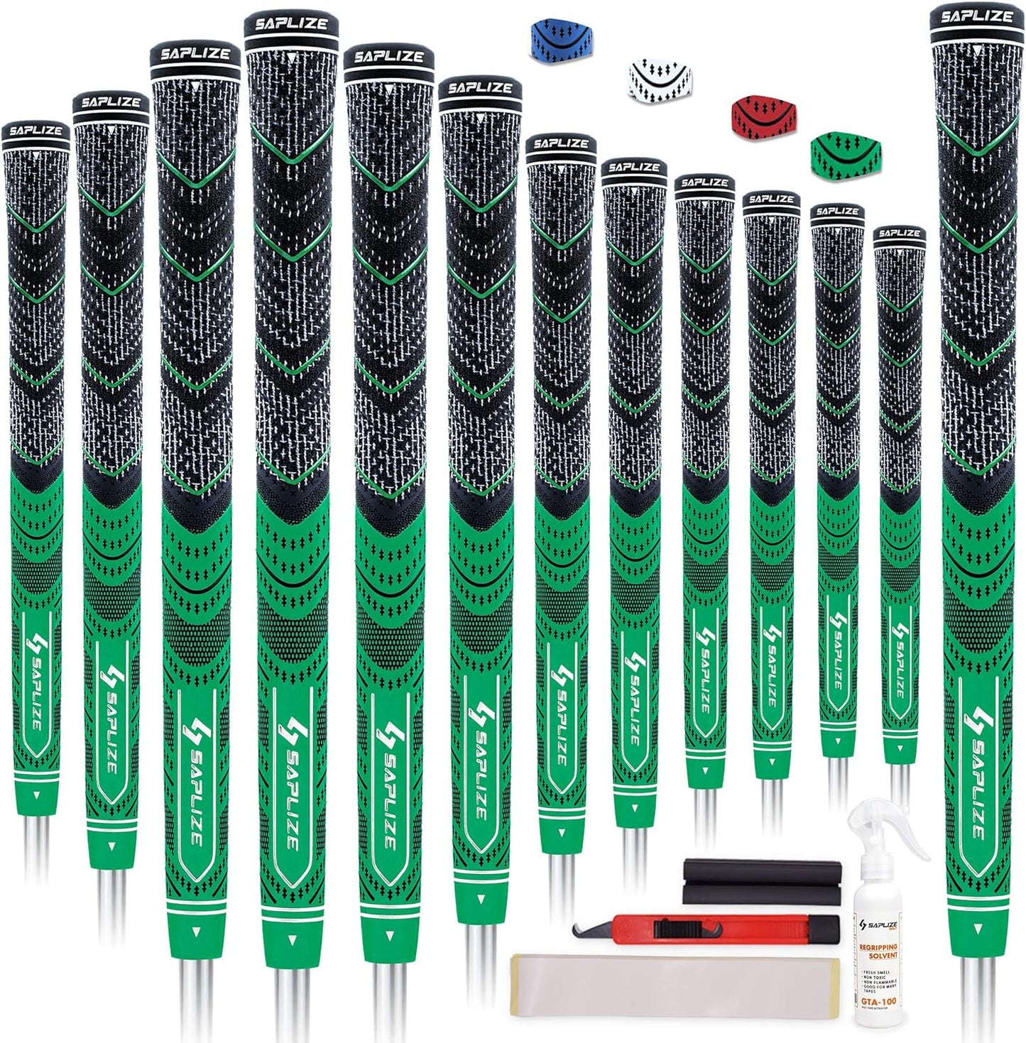 SAPLIZE 13 Golf Grips,4 Colors Available, with Tapes or with Sovlent Kit, Compound Hybrid Rubber Golf Club Grips, Standard/Midsize