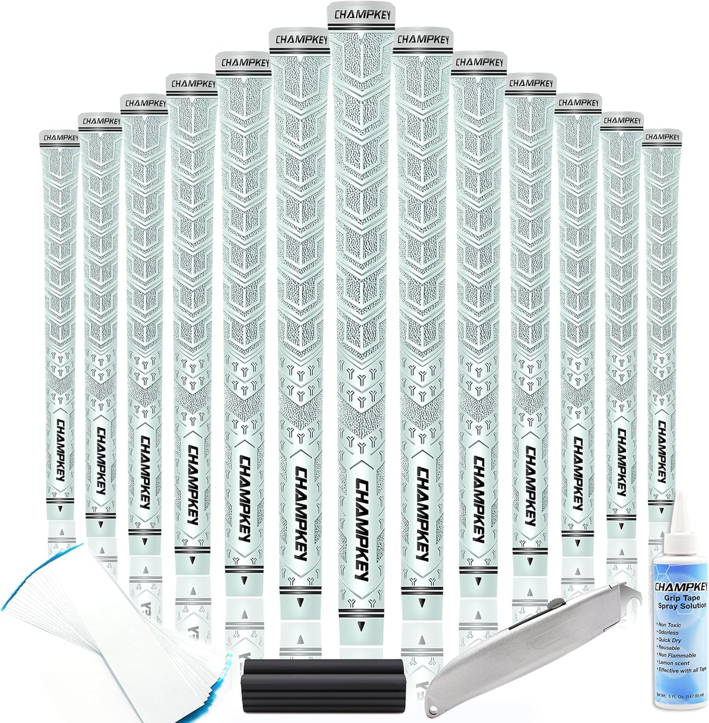 CHAMPKEY Y-PRO Performance Rubber Golf Grips 13 Pack with All Repair Kits - All Weather Control Golf Club Grips - Excellent Traction and Control Golf Rubber Grips