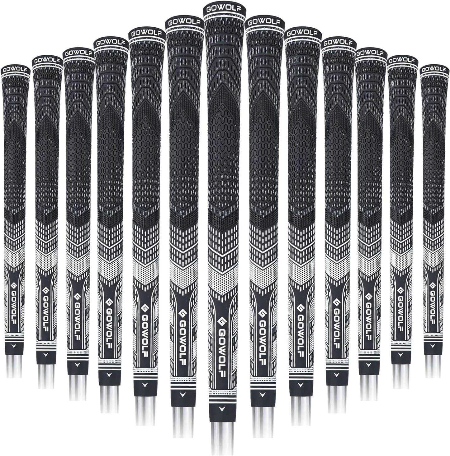 Corded Rubber Golf Grips 13 Pack, Low Taper Design, Multi-Compound Hybrid Golf Club Grips, with Free 15 Tapes