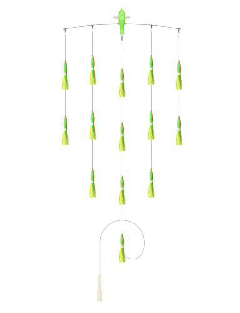 BLUEWING 36in Fishing Spreader Bar Splasher Baits Bulb Squids and Trolling Birds Spreader Bar for Offshore Trolling, Yellow/Green