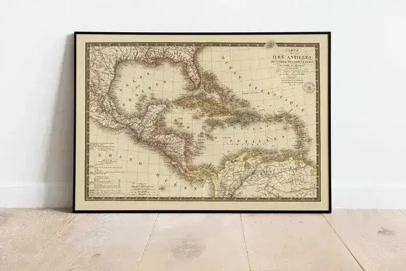 Historical Map of Antilles or West Indies 1828| Old Map Wall Decor