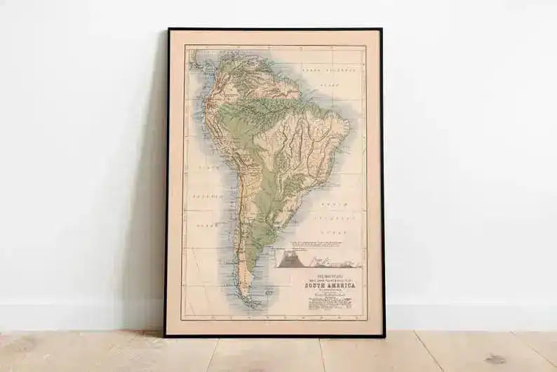 Map of Mountains, Lakes and Valleys of South America 1852| Map Wall Decor