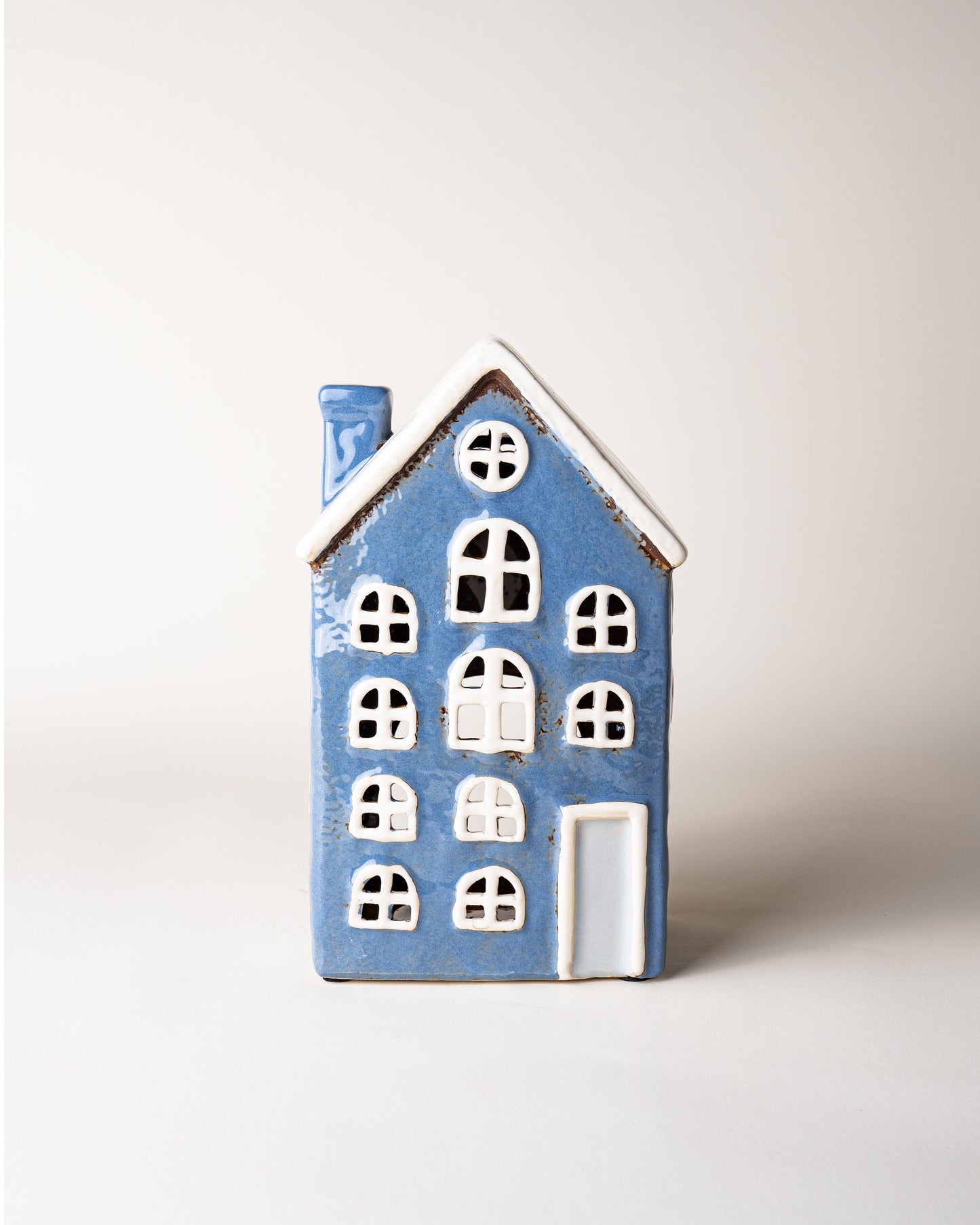 House Tealight Holder Dark Blue/Grey Door