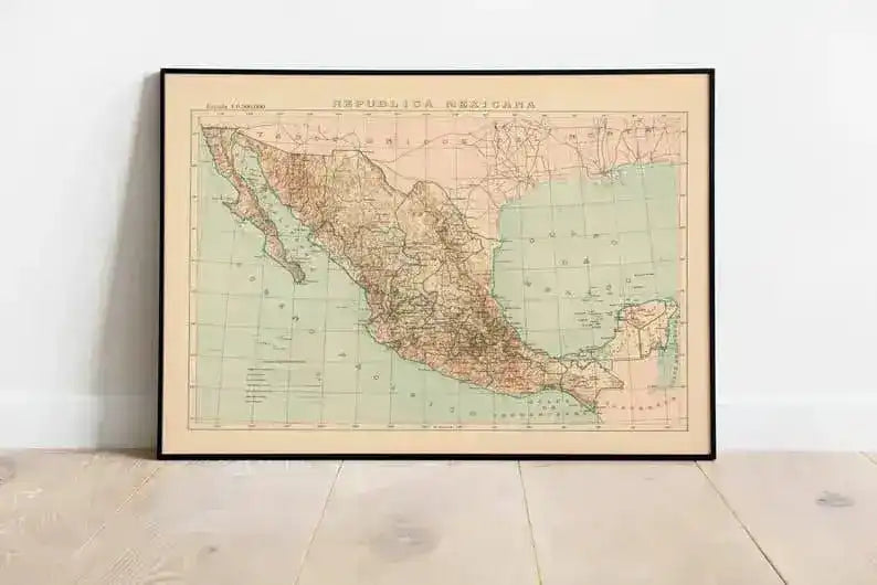 Map of Mexico 1922| Old Map Wall Decor