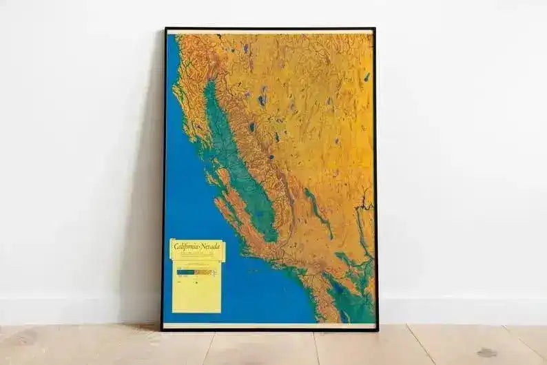 Topographic Map of California and Nevada| Old Map Wall Decor