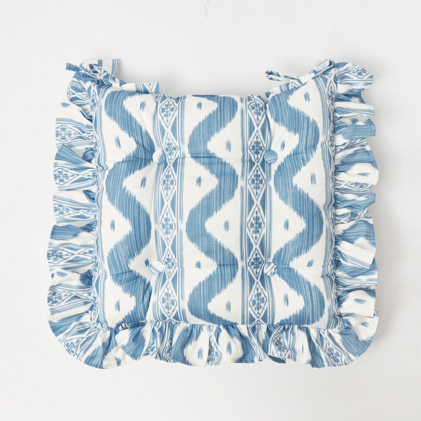 Frilled Blue Ikat Seat Pad Cushion
