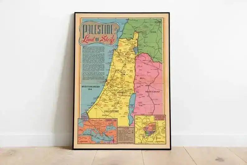 Palestine Map Print| Art History| 1945 Palestine Map