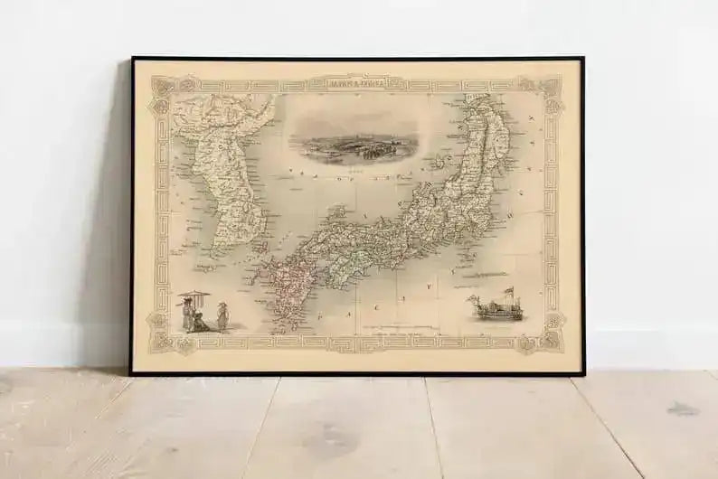 Japan and Korea Map Poster| Vintage Map