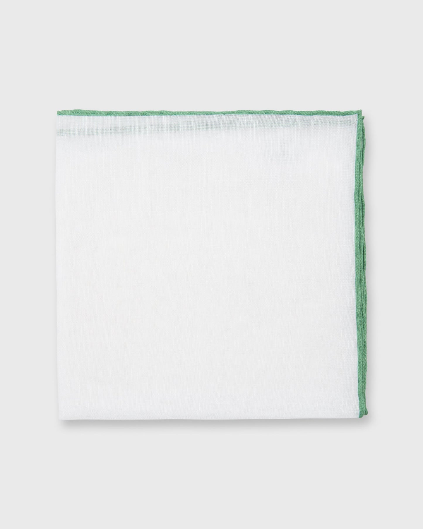 Hand-Rolled Pocket Square in White Cotolino/Light Green Edge
