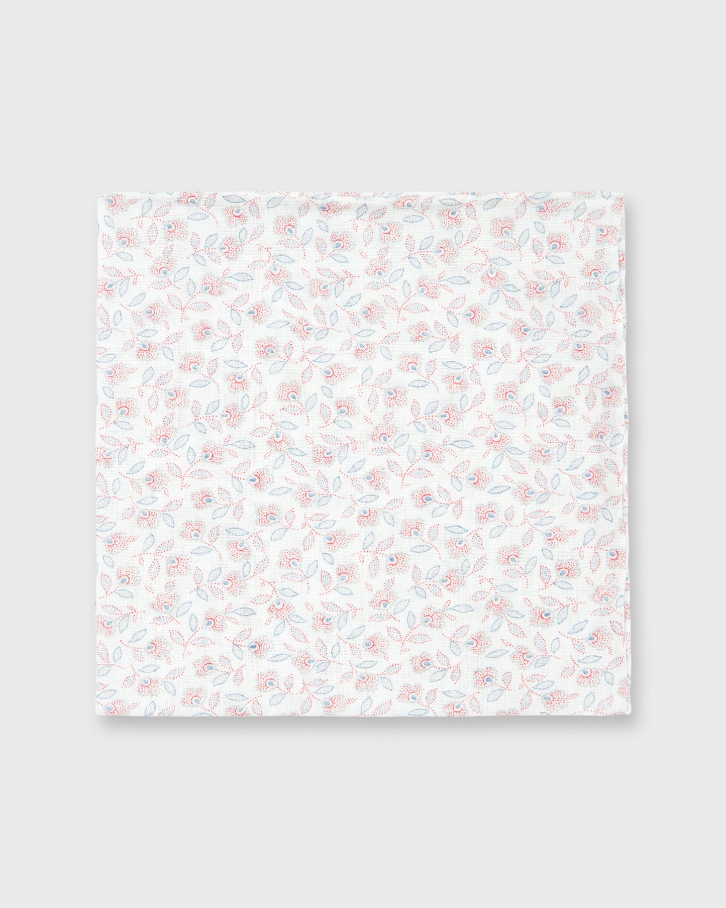 Cotton Print Pocket Square in Bone/Cranberry Floral Dot