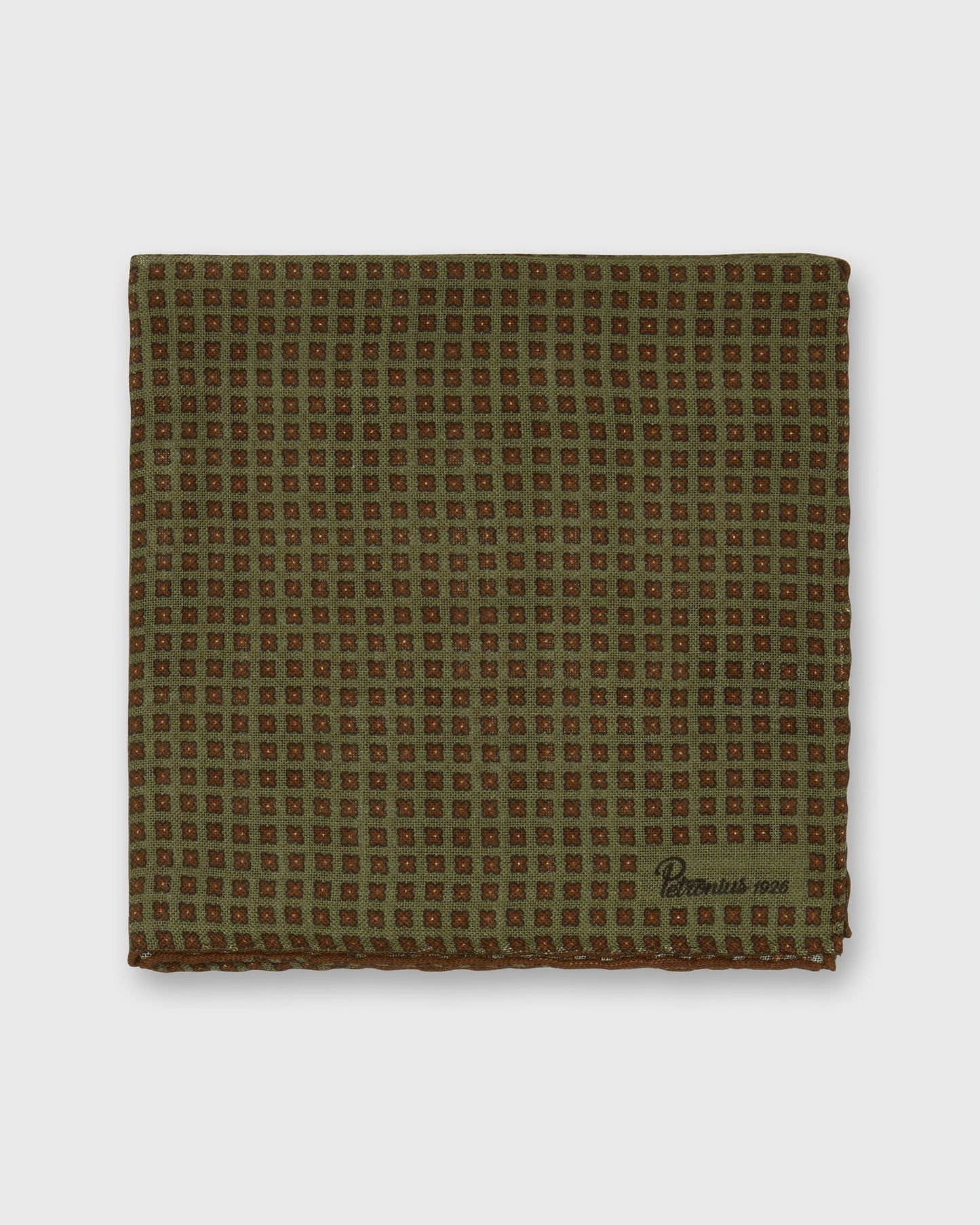 Wool/Silk Pocket Square in Sage/Brown Squares