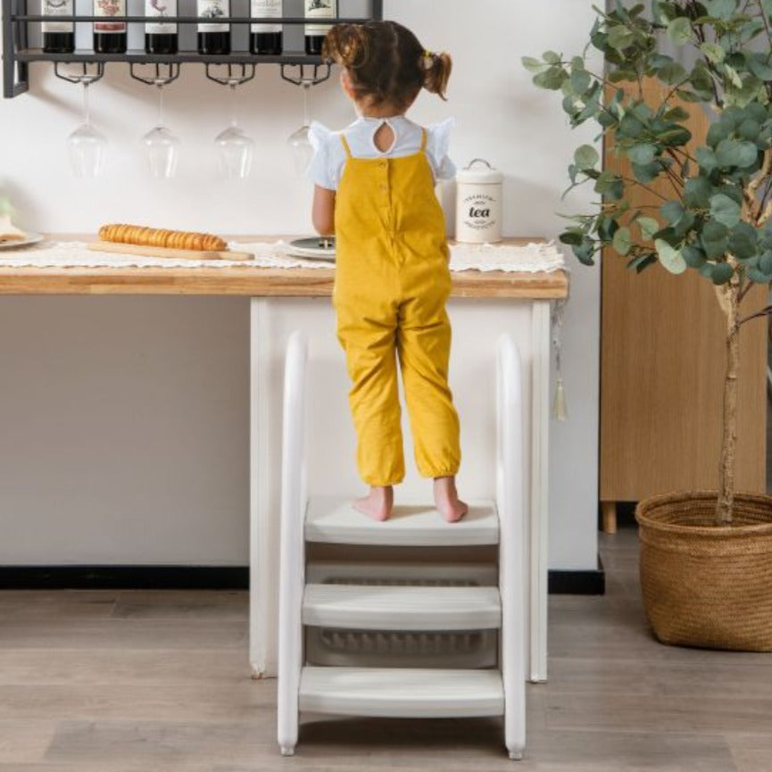 Grow-with-me Montessori Non Slip Step Stool | Learning Tower | White & Grey | 12m+