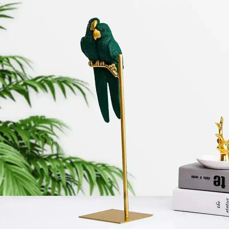 Decorative Parrots on Gold Stand - MAIA HOMES