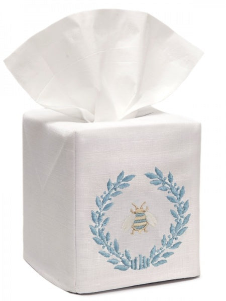 Tissue Box Cover - Napoleon Bee Wreath, Duck Egg Blue