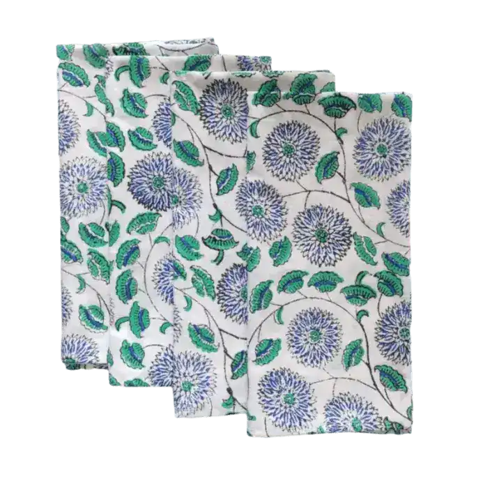 Diana Blue and White Block Printed Cotton Napkins