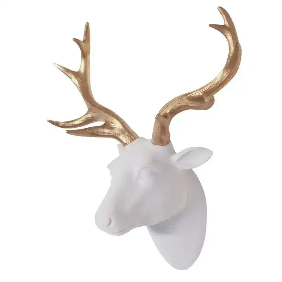 Faux Felt Velvety Deer Head with Gold Antlers
