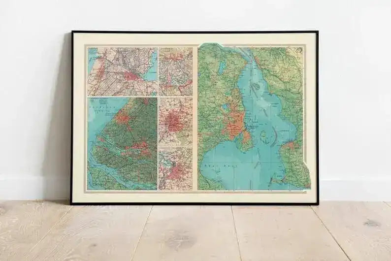 Geographical Map of Belgium and Netherlands| Map Wall Decor