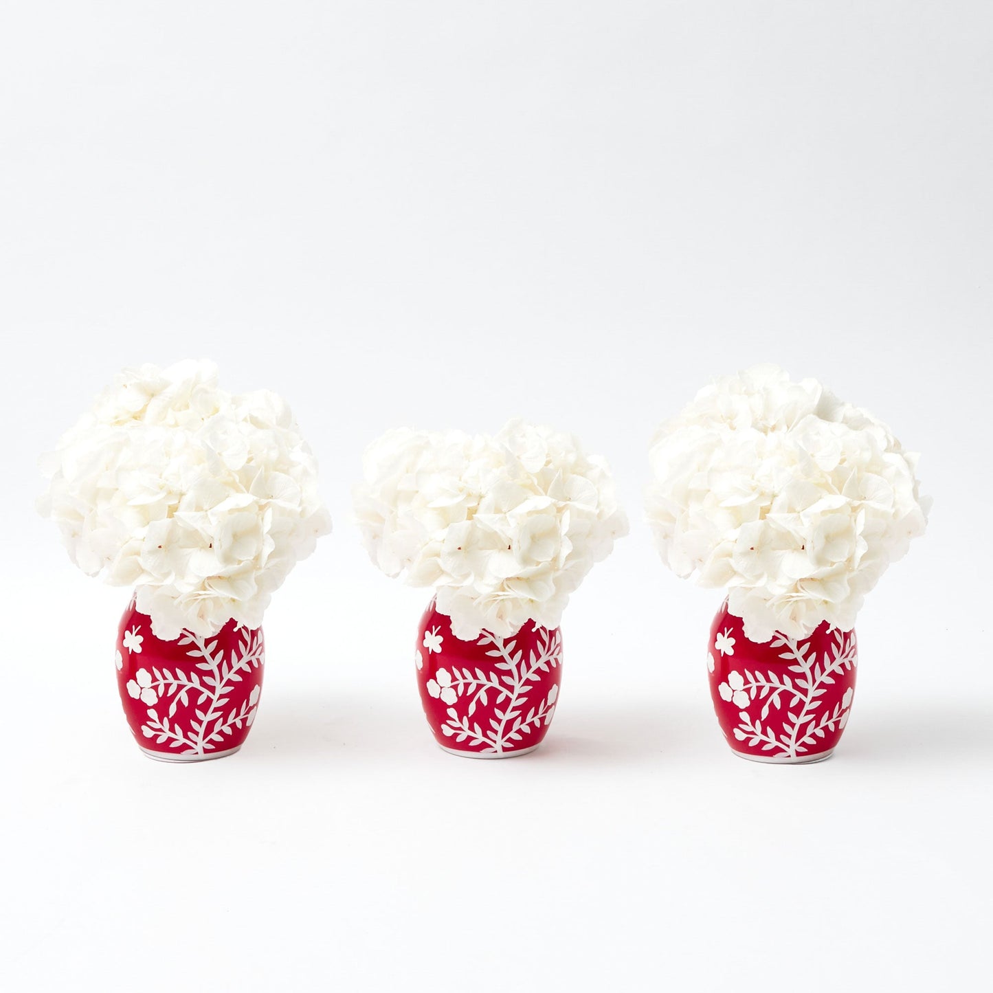 Red Hand Painted Tole Bud Vases (Set of 3)