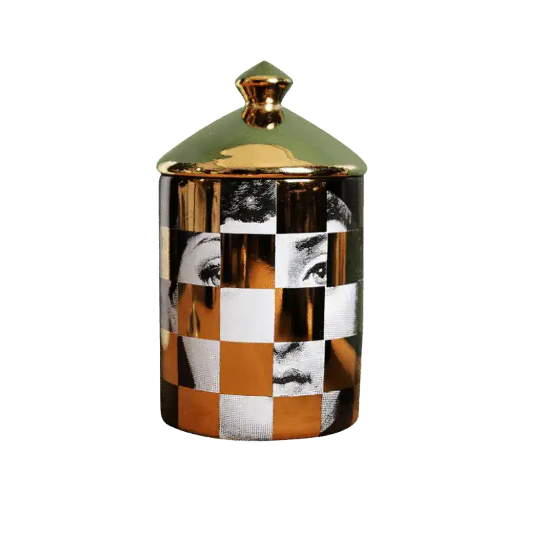 Gold Checker Lina Cavalieri Ceramic Aromatherapy Candle Jar with Lid