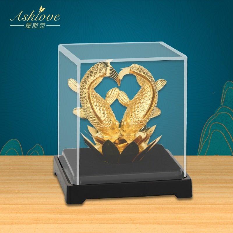 Gold Fish Statues Figurines Lucky Ornaments Home Decor - Animal Amity