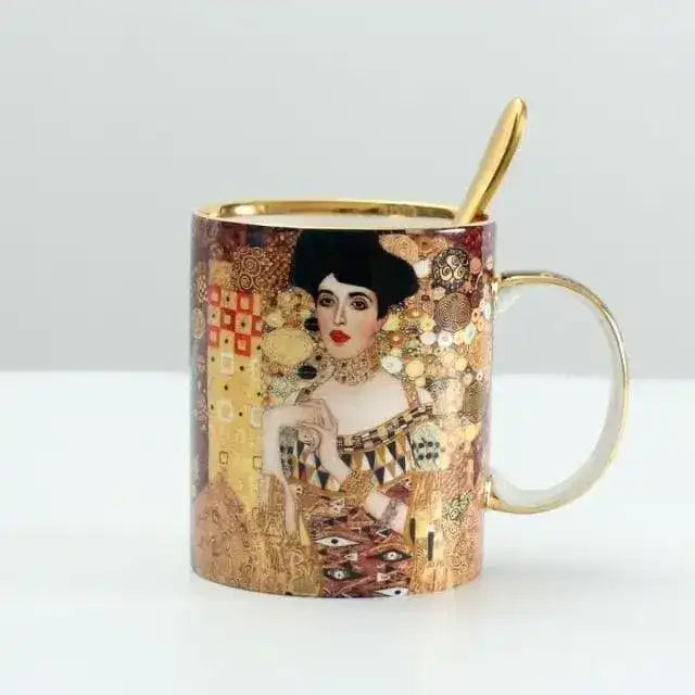 Klimt Kiss Porcelain Coffee Mug With Spoon - MAIA HOMES