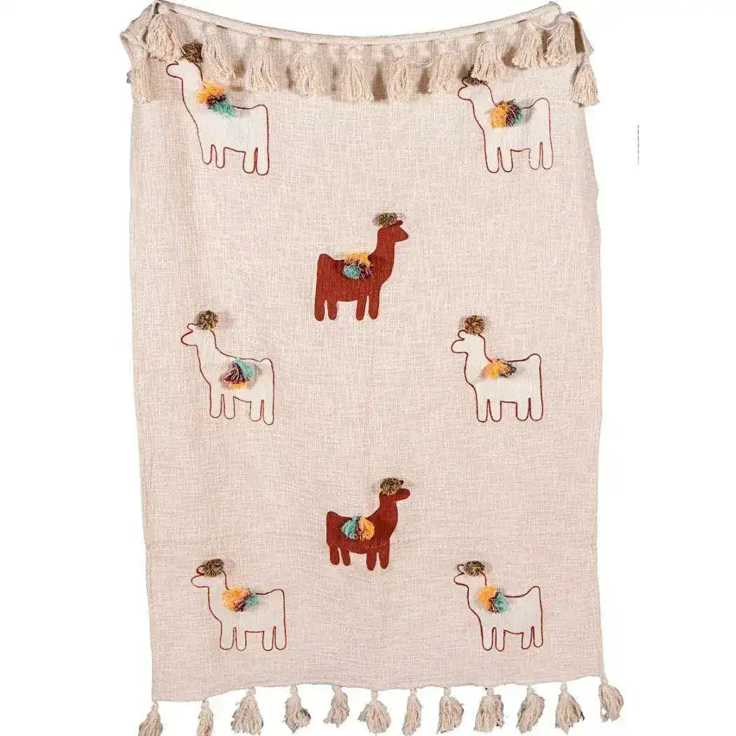 Llama African Mud Cloth Inspired Cotton Throw With Tassels