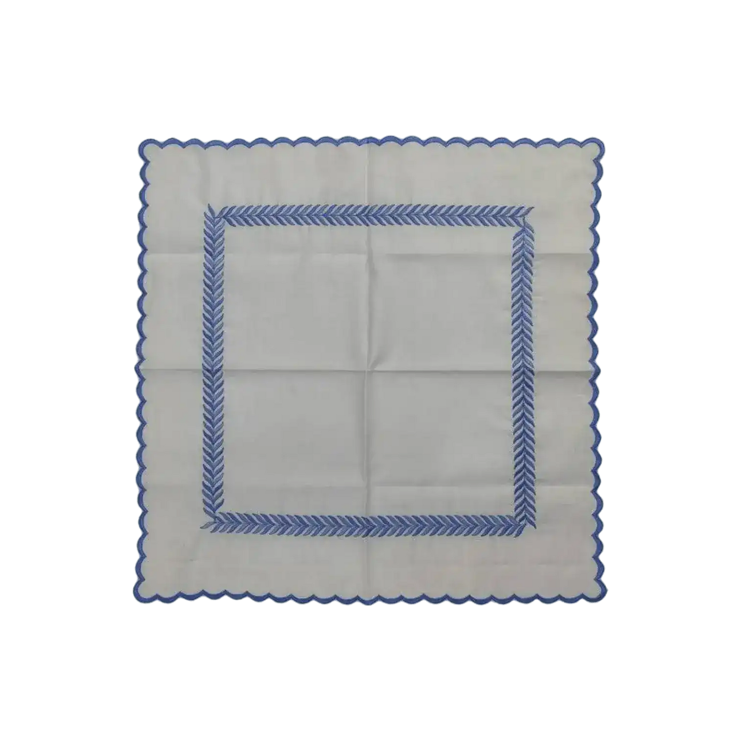 Mini Scalloped White Cotton Napkins with Embroidered Borders