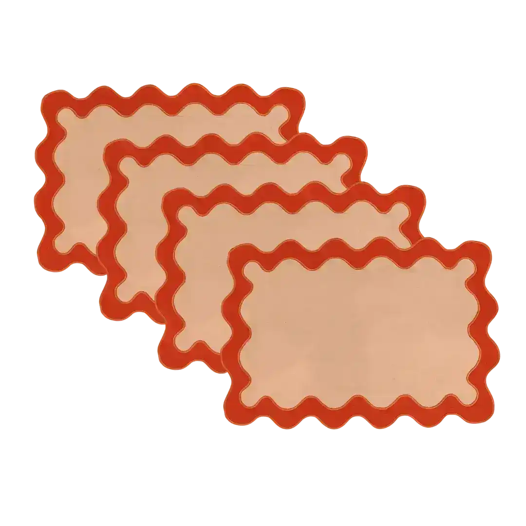 Orange Scallop 100% Linen Placemats