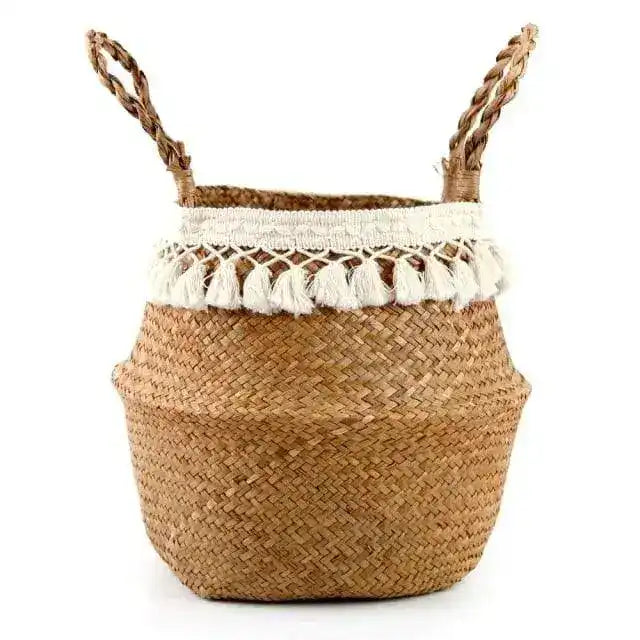 Organic Seagrass Hand Woven Basket with Tassel - MAIA HOMES