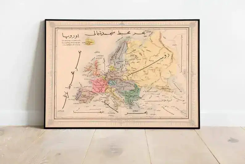 Ottoman Map of Europe 1868| Old Map Wall Decor