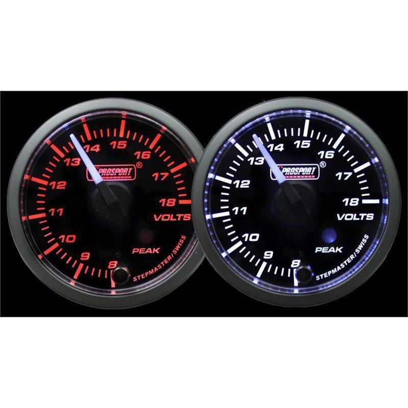 Prosport 52mm Volt Gauge Premium White Pointer Clear Lens - Amber/White - Universal