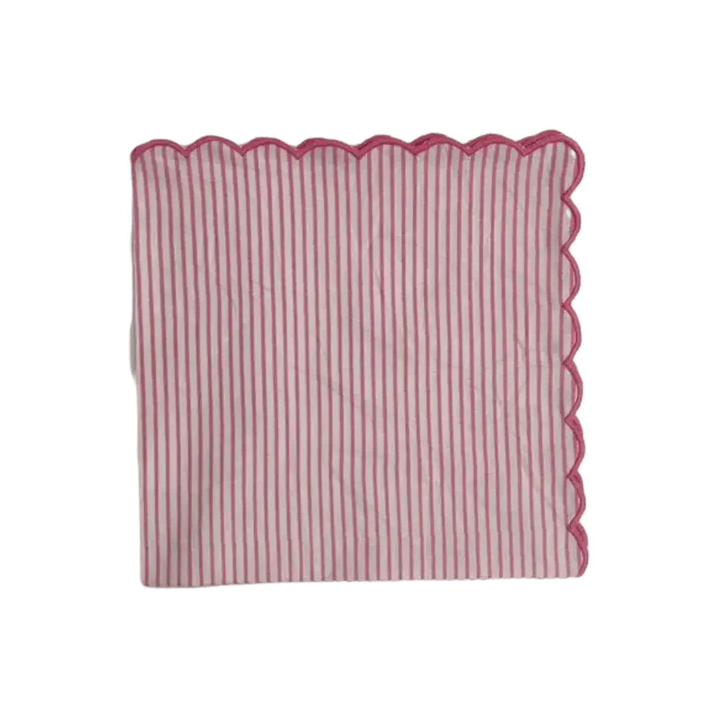 Punch Pink Stripes on White Scalloped Cotton Napkins