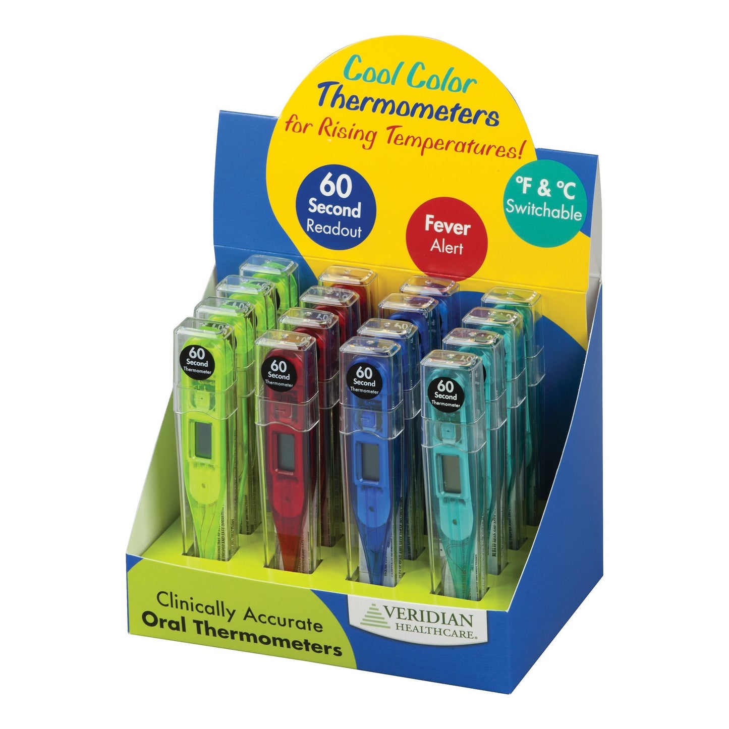 60 Second Digital Thermometers, 16 Piece Display