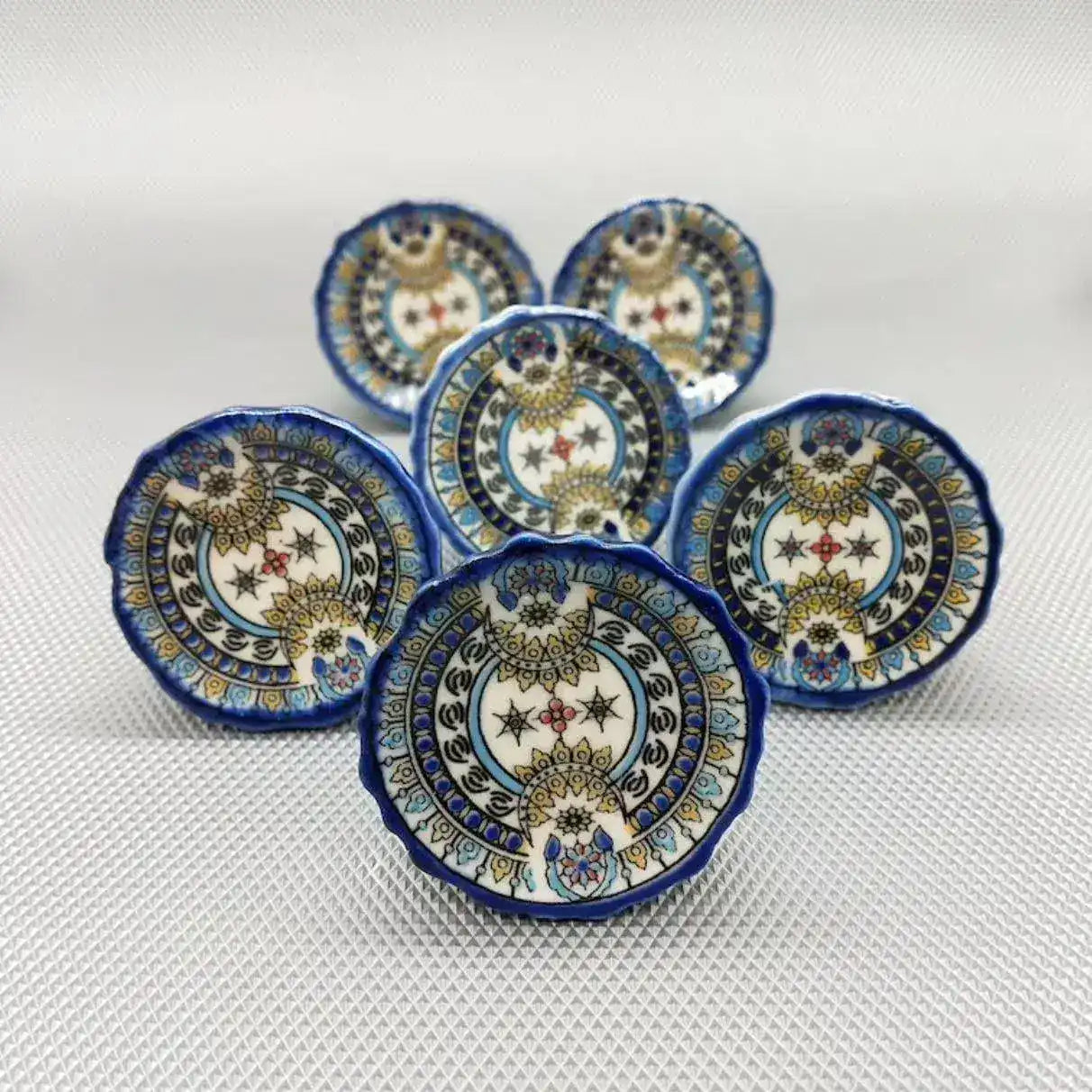 Raja Vintage Blue Round Ceramic Knobs - Set of 6
