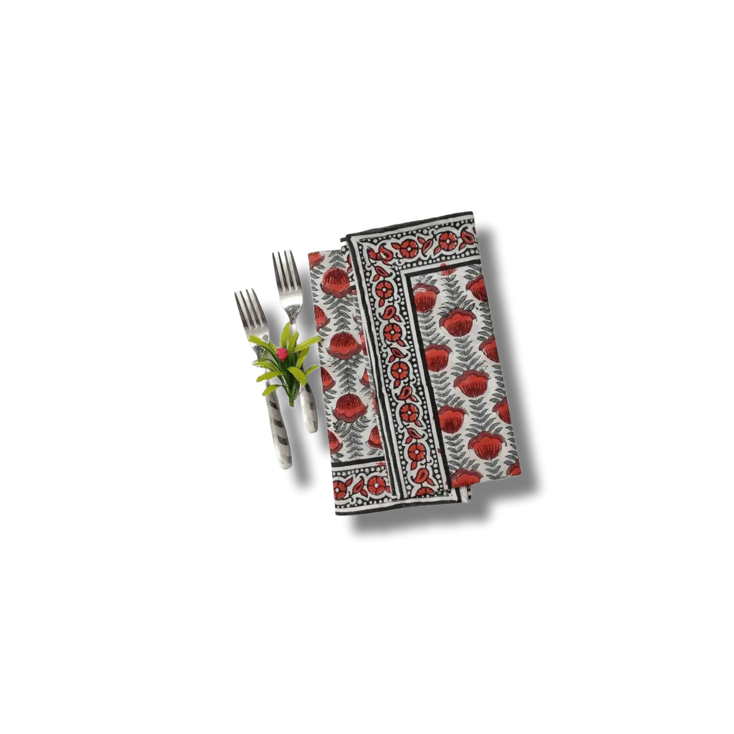 Red Floral Hand Block Printed Cotton Napkins