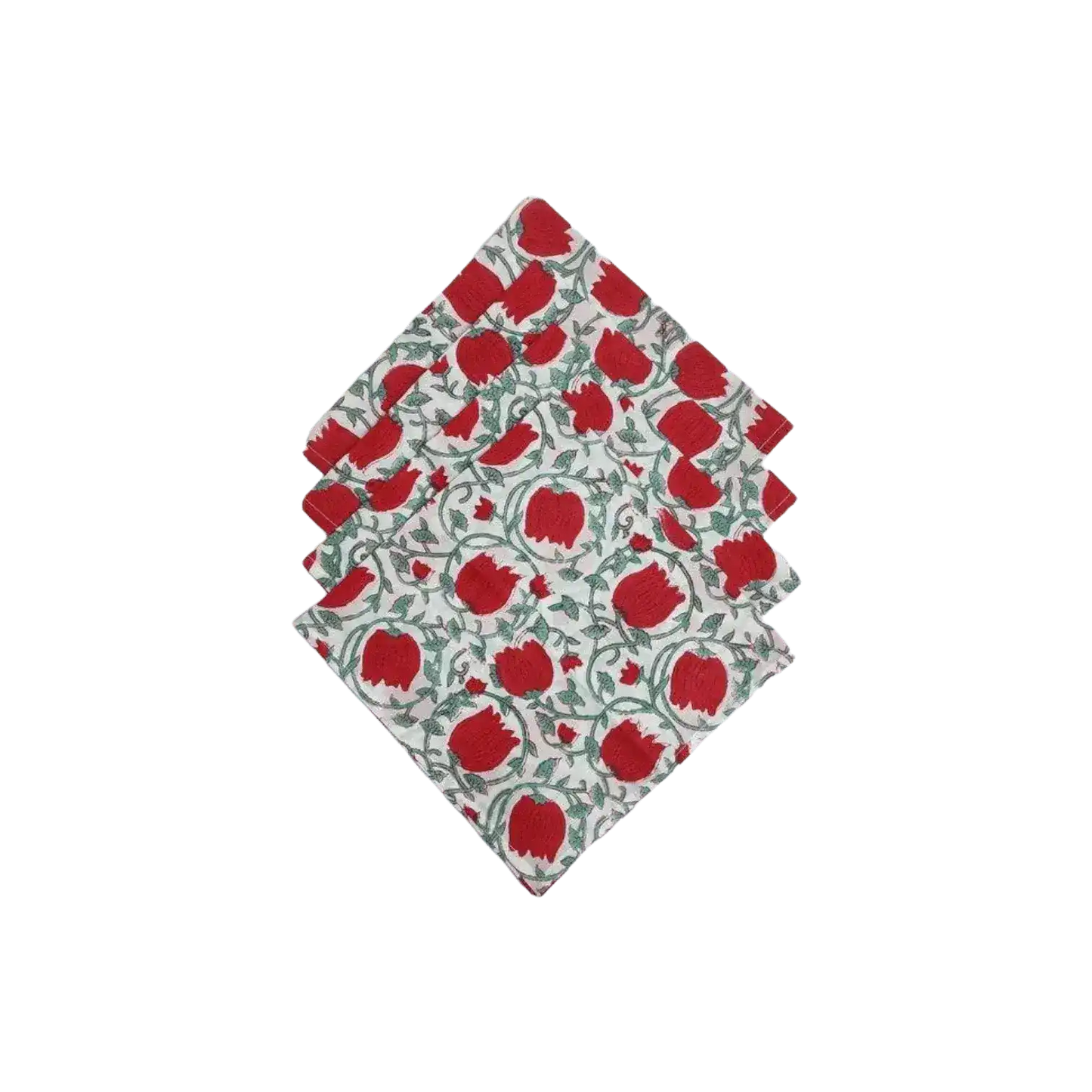 Red Floral Indian Block Print Cotton Napkins