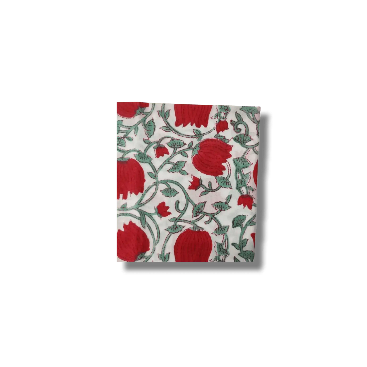 Red Floral Indian Block Print Scalloped Cotton Napkins