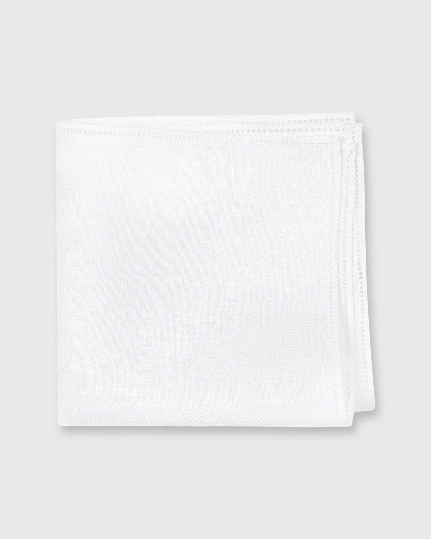 Hem-Stitched Pocket Square in White Linen