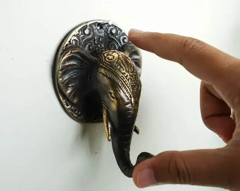 Solid Brass Elephant Head Wall Hook - MAIA HOMES