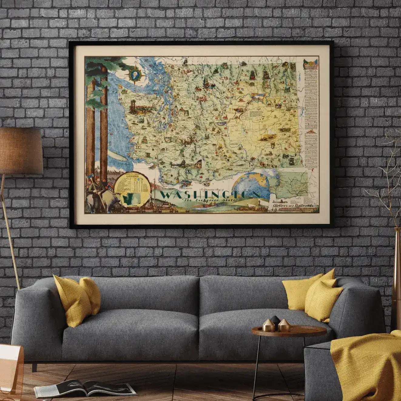 Vintage Pictorial Map of Washington The Evergreen State Map Poster Print