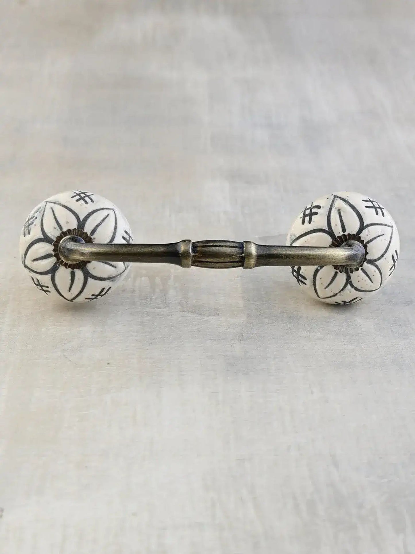 White Floral Round Ceramic Embossed Door Handles